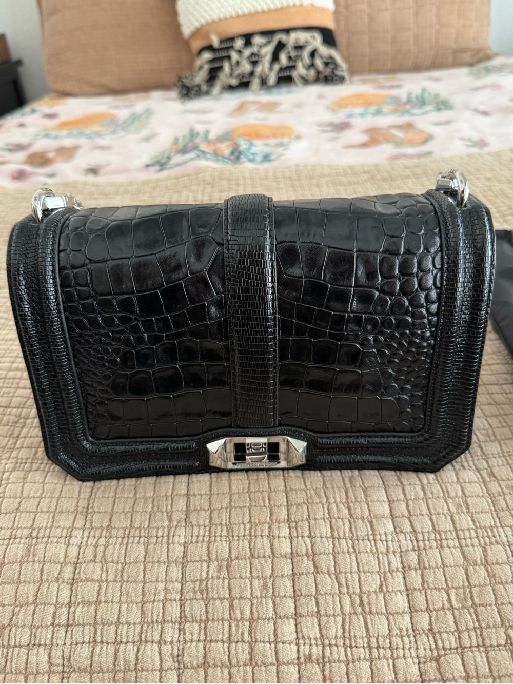 Rebecca Minkoff love croc embossed leather cross body bag